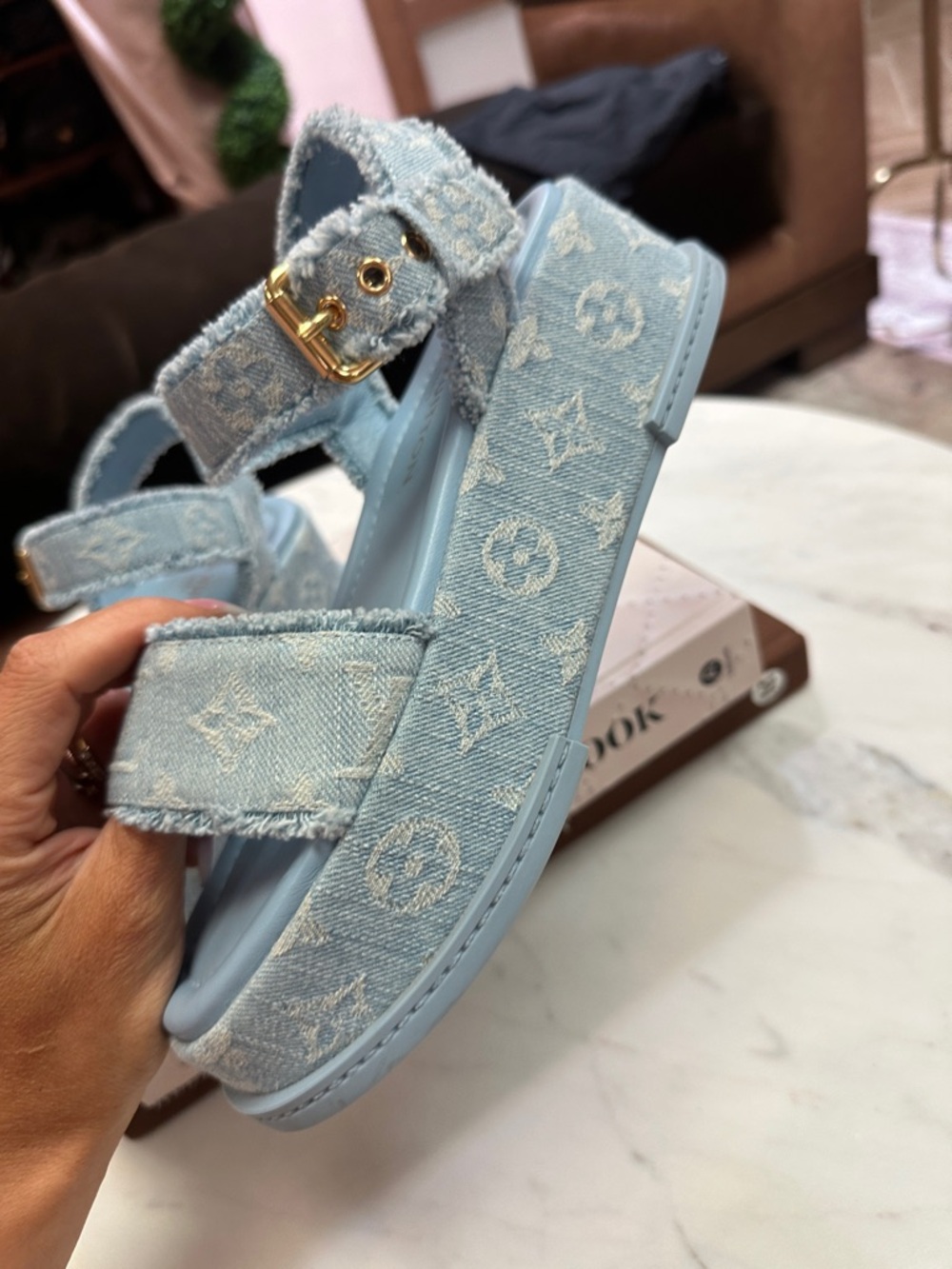 Size 38 100% authentic Louis Vuitton wedges denim - Picture 6 of 15